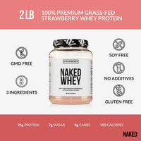 Thumbnail for NAKED Strawberry Whey Protein Powder (24 Servings) PB Powdered Peanut Butter 1.5LB (45 Servings) – Grass-Fed; Bulk; Non-GMO; Gluten Free; Soy Free; Vegan