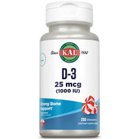 Thumbnail for KAL Vitamin D-3 1000 IU Chewable | Peppermint Flavor | Healthy Immune Function & Bone Support | 200 Chews, 200 Serv