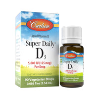 Thumbnail for Carlson - Super Daily D3 5,000 IU (125 mcg) per Drop, Vitamin D Drops, Immune Support, Heart Health, Liquid Vitamin D3, Unflavored, 90 Drops
