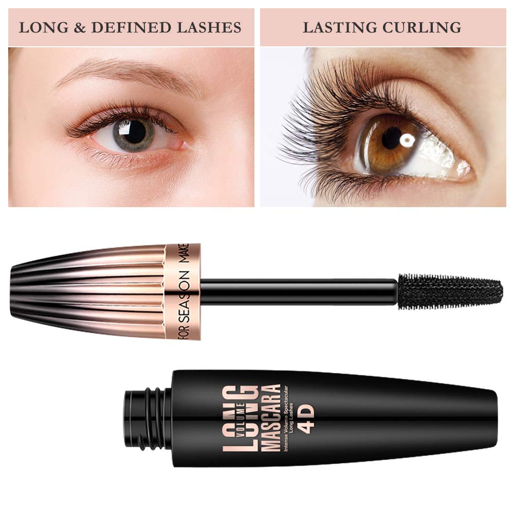 4D Silk Fiber Lash Mascara, Waterproof Long Lasting Mascara Black Volume and Length Natural, Exquisitely Full, Lengthening Thickening Softer Fuller Lashes Amplify Smudge-Proof Eyelash Mascaras,1 Pack