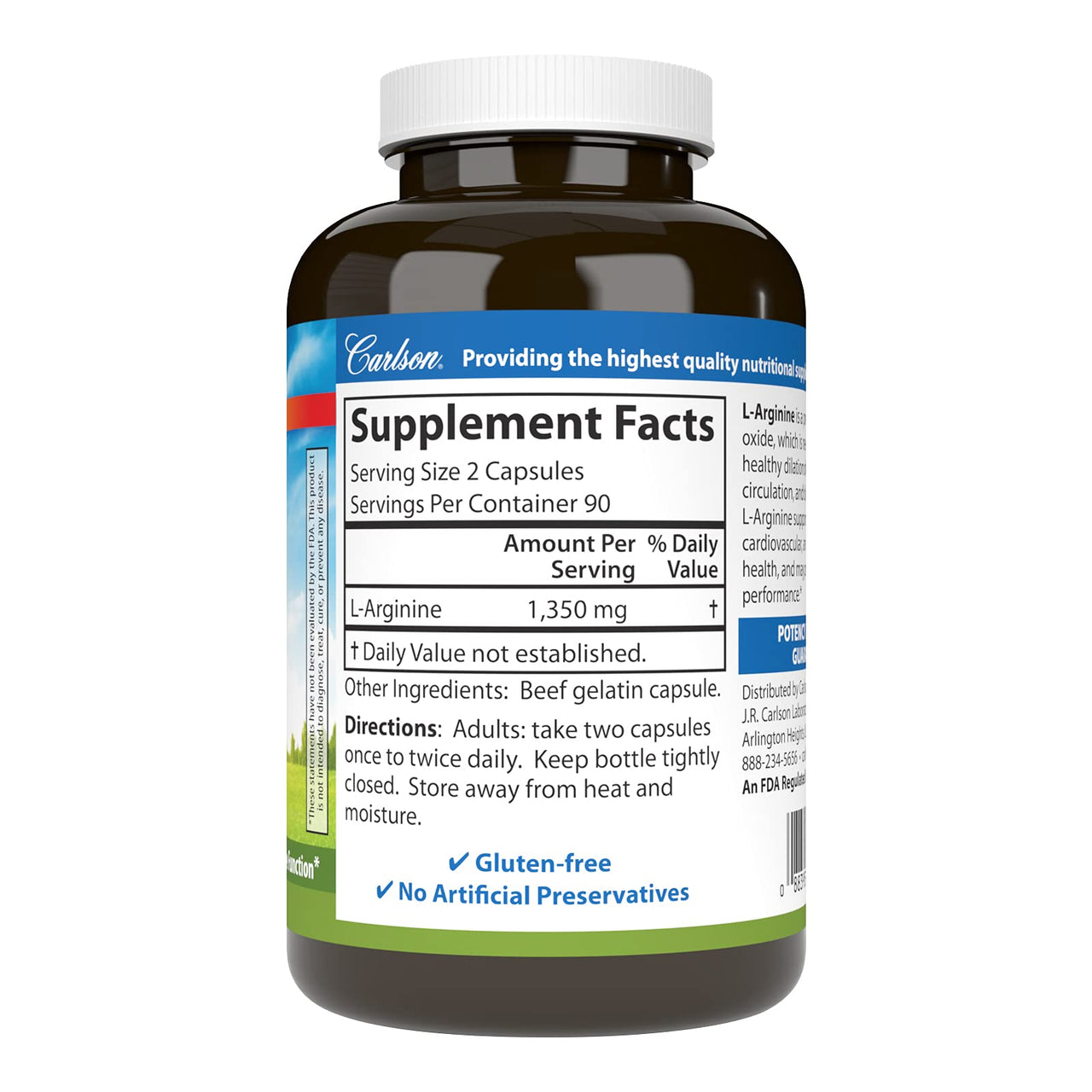 Carlson - L-Arginine, 675 mg, Circulatory Health, Support, 180 Capsules