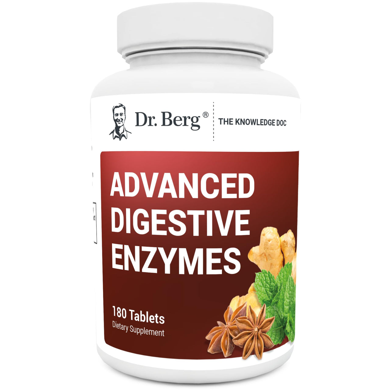 Dr. Berg Advanced Digestive Enzymes with Apple Cider Vinegar - Includes Digestive Health Ingredients Like Betaine Hydrochloride (HCI), Ginger Root & Peppermint Leaf - 180 Tablets