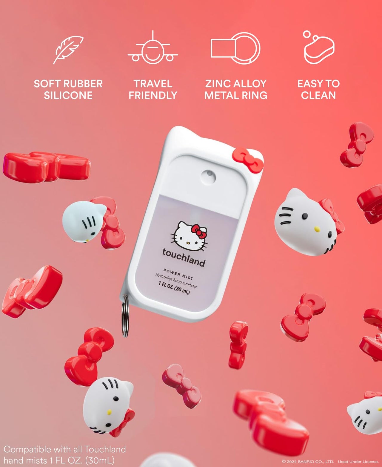 Touchland X Hello Kitty® Hand Sanitizer + Mist Case For Touchland Mist 1Fl Oz., Scented & Stylish Hydrating Sanitizer Spray Bundle, Travel Size, Dye Free