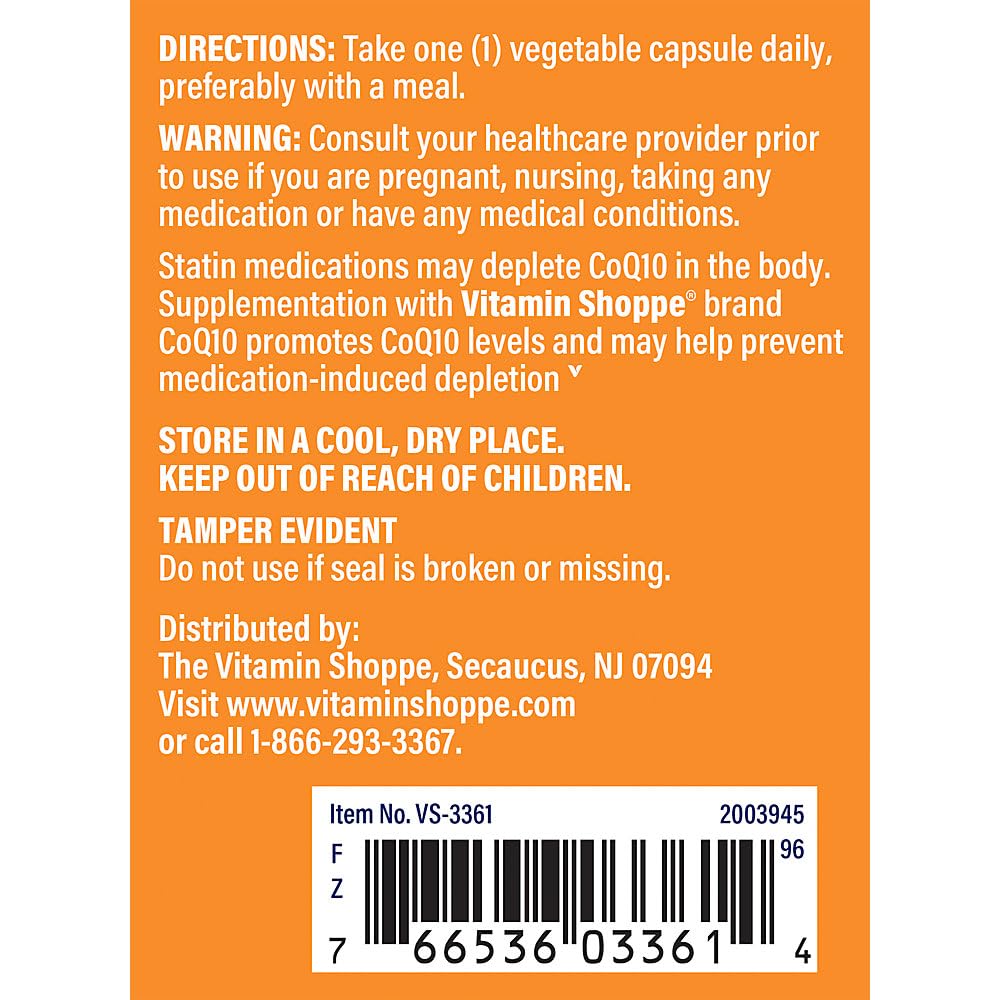The Vitamin Shoppe CoQ-10 100mg - Beneficial for Those Taking Statins – Supports Heart & Cellular Health and Healthy Energy Production, Essential Antioxidant – Once Daily (240 Capsules)