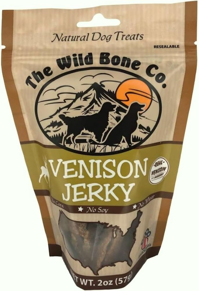 The Wild Bone Company Venison Jerky Dog Treats | Natural High Protein Chewy Training Bits | Made in the USA, 2 Ounces