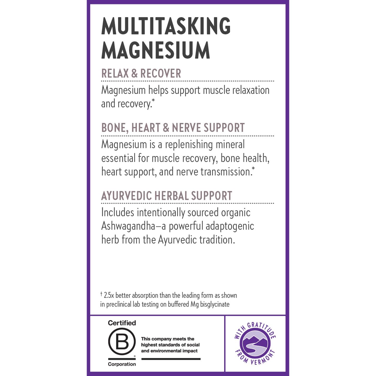 New Chapter Magnesium + Ashwagandha Supplement, 325 mg with Magnesium Glycinate for Muscle Relaxation & Recovery, Heart, Nerve & Bone Health, 2.5X Absorption, Non-GMO - 60 ct (2 Month Supply)