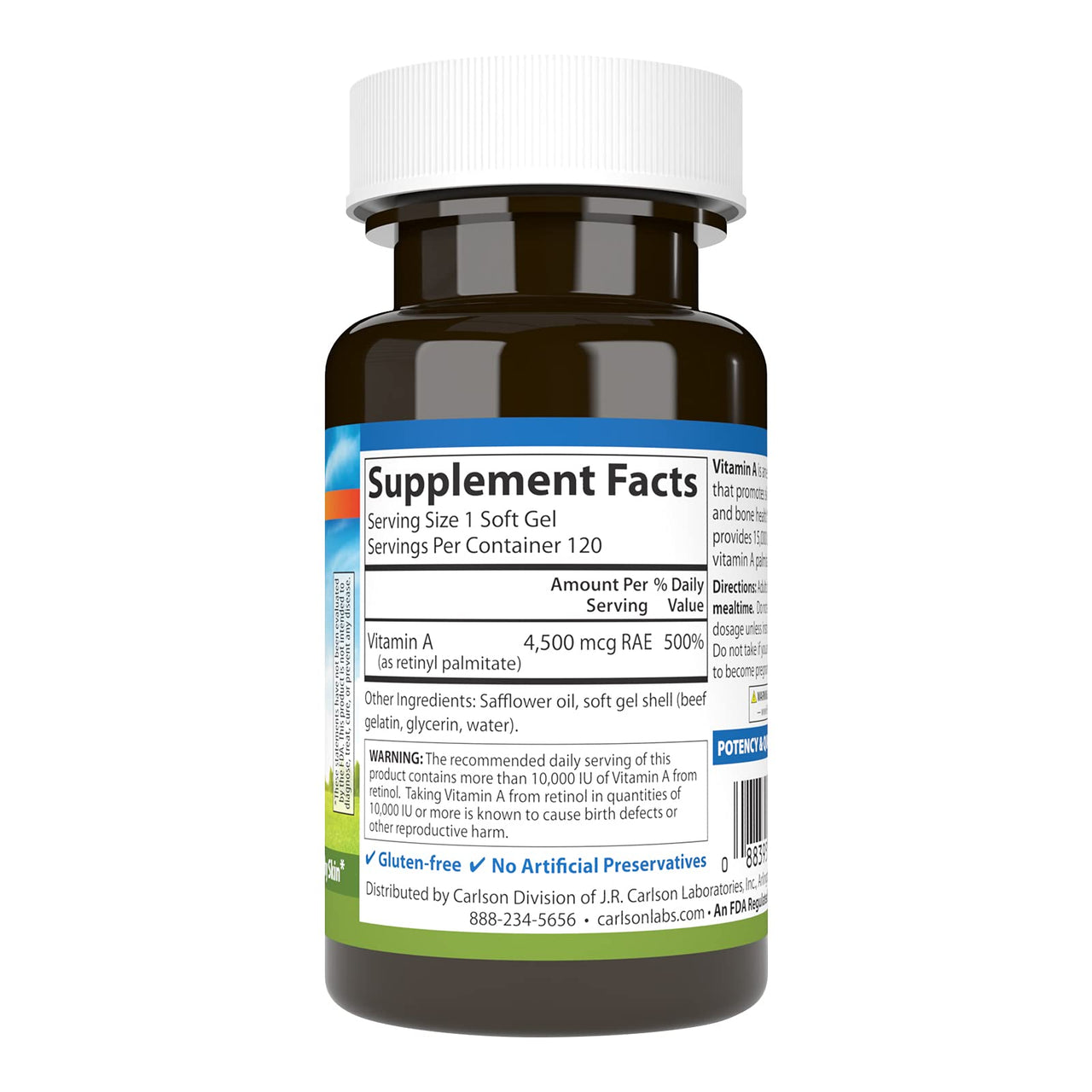 Carlson - Vitamin A, 15000 IU Palmitate (4500 mcg RAE), Vision Health, Healthy Skin, 120 Softgels
