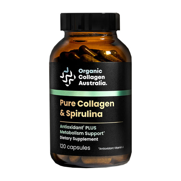 Organic Collagen Australia Pure Collagen & Spirulina Capsules – Antioxidant-Rich Supplement for Skin Elasticity, Joint Health, Metabolism Support & Energy (120 Capsules)