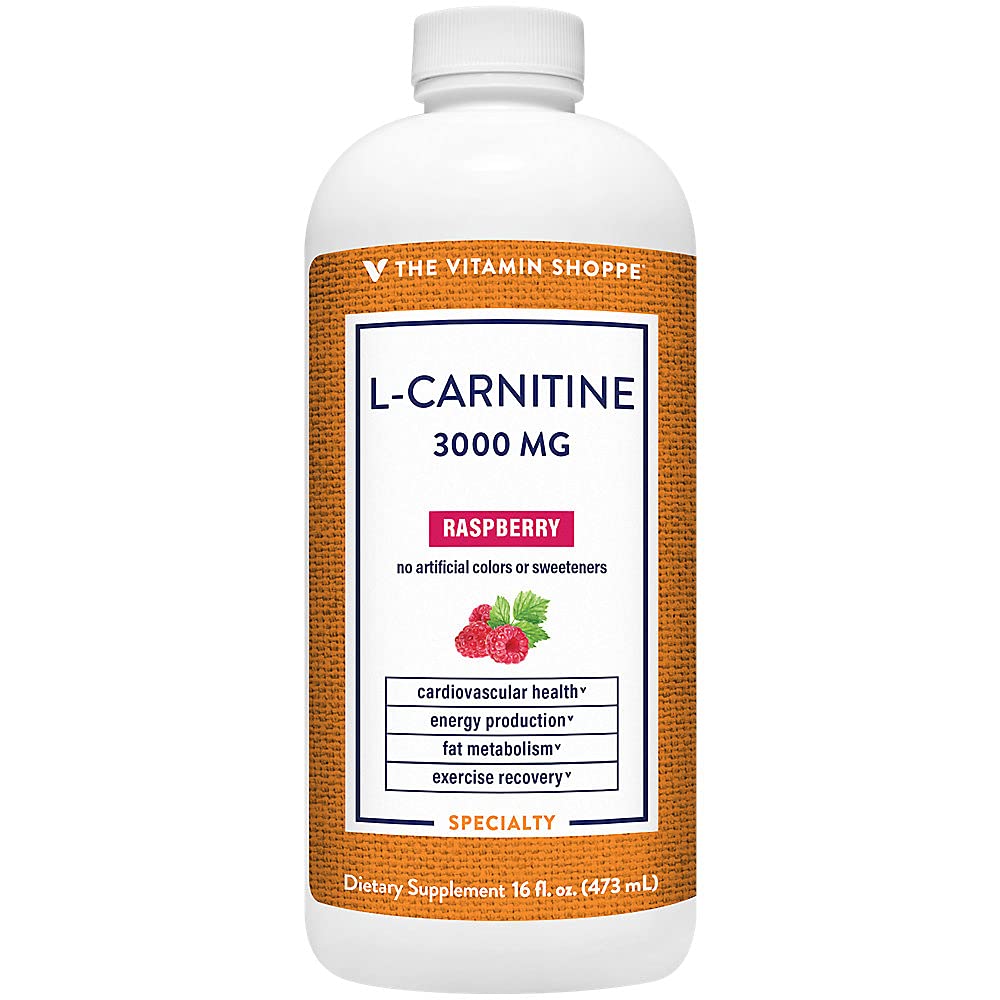 The Vitamin Shoppe L-Carnitine Liquid 3000mg - Fat Metabolism & Energy Boost | Amino Acid Supplement | 16 oz Raspberry | Sugar-Free