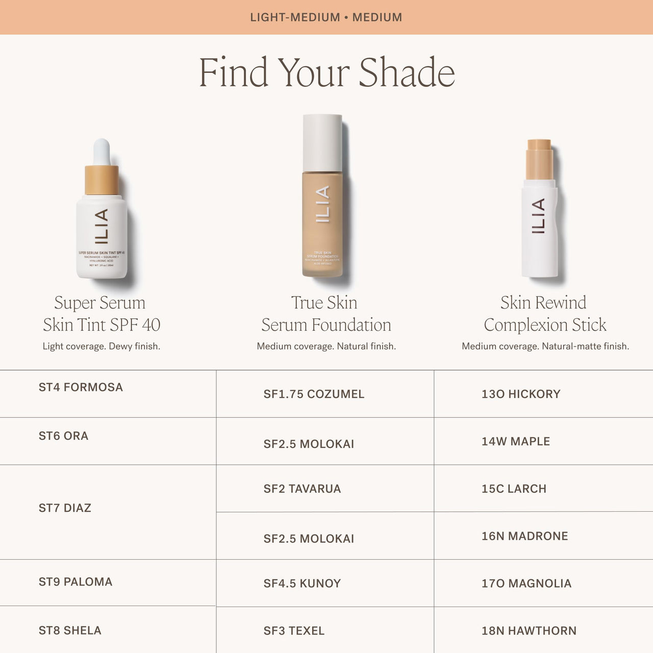ILIA - True Skin Serum Foundation | Non-Comedogenic, Cruelty-Free, Vegan, Weightless Feel, Buildable Coverage, Safe for Sensitive Complexion (Molokai SF2.5)