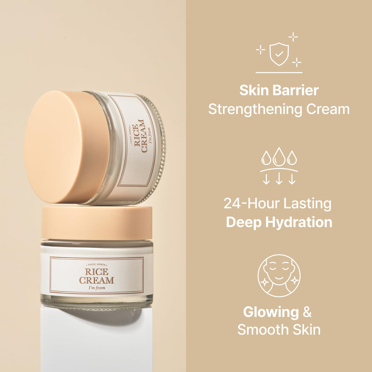 I'm from Rice Cream 1.76 Ounce, Rice Bran Essence with Ceramide, Glowing Look, Improves Moisture Skin Barrier, Deep Nourishment, Smooths and Evens Skin Tone, K-Beauty