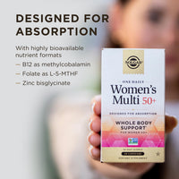 Thumbnail for Solgar One Daily Women's Multi 50+ Whole Body Support for Women 50 and Older - Highly Absorbable Heart, Bone & Breast Health, Energy, Stress, Hair Skin & Nails Multivitamin, 60 Vegan Capsule Servings