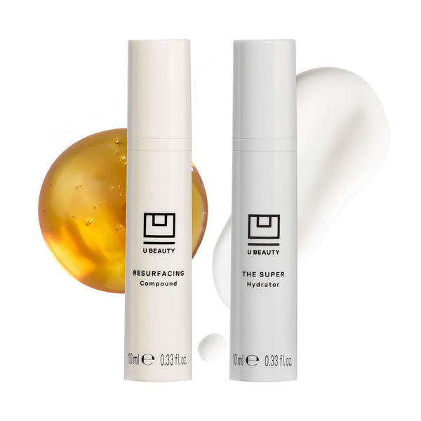 The U Beauty Duo - Resurfacing Compound & SUPER Hydrator Set - Vitamin C & E, Retinol, Hyaluronic Acid - Moisturizing Face Serum for Smooth, Hydrated and Softer Skin, Set of 2 0.33 fl.oz Trial Size