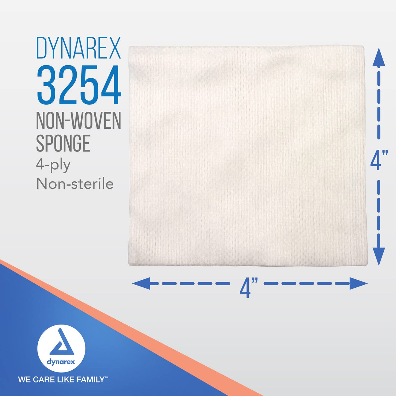 Dynarex Non-Woven Sponges, Non-Sterile, Gauze, for Cleansing, Prepping and Dressing, Highly-Absorbent, Less Linting, 4"x 4", 4 Ply, 1 Box of 200 Sponges (Packaging May Vary)