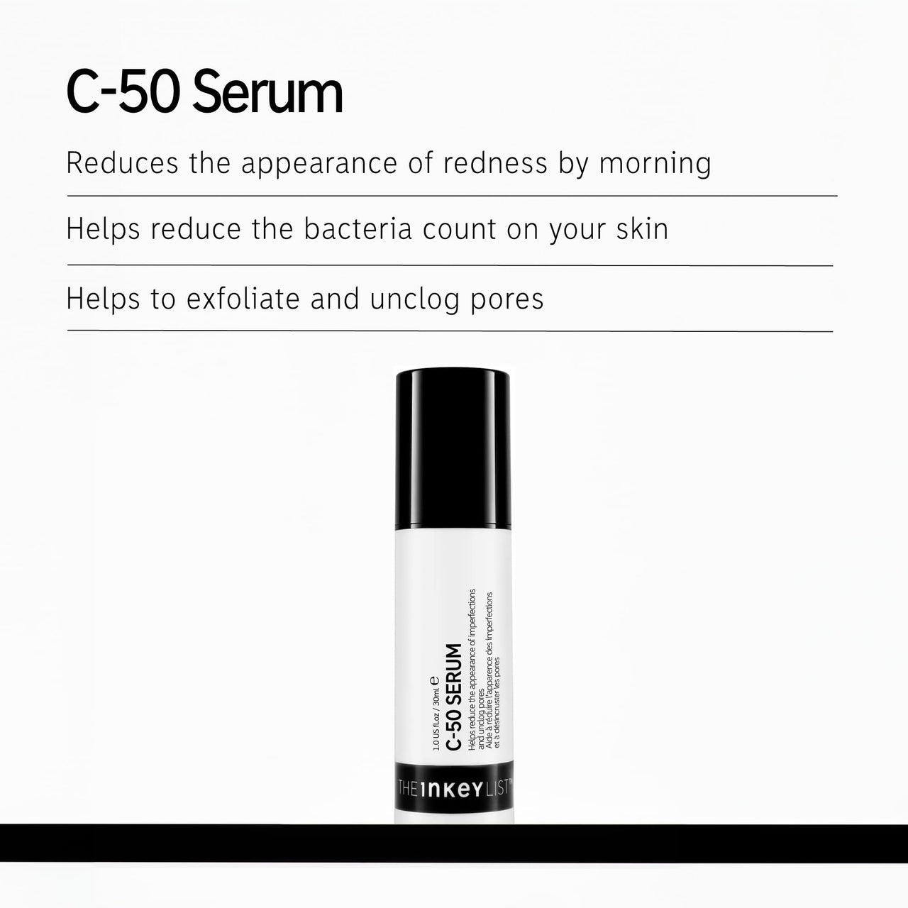 The Inkey List C-50 Serum 30ml, Blemish Night Treatment, Unclogs Pores, Fragrance Free, Suitable For All Oily Skin