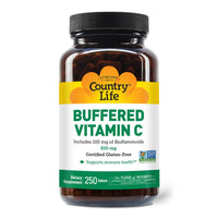 Thumbnail for Country Life Vitamin C Buffered with Bioflavonoids, 500mg, 250 Tablets, Certified Gluten Free, Certified Vegan