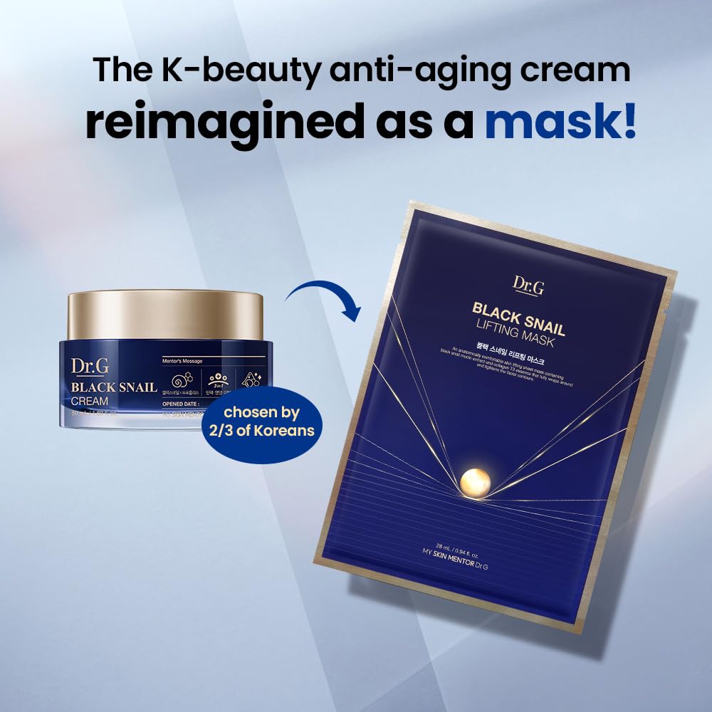 Dr.G Black Snail Lifting Korean Face Mask Set, 5pk - Hydrating Face Masks, Korean Sheet Mask, Sheet Masks Skincare Korean, Korean Mask, Moisturizing Face Mask, Korean Skin Care, Kbeauty, K Beauty