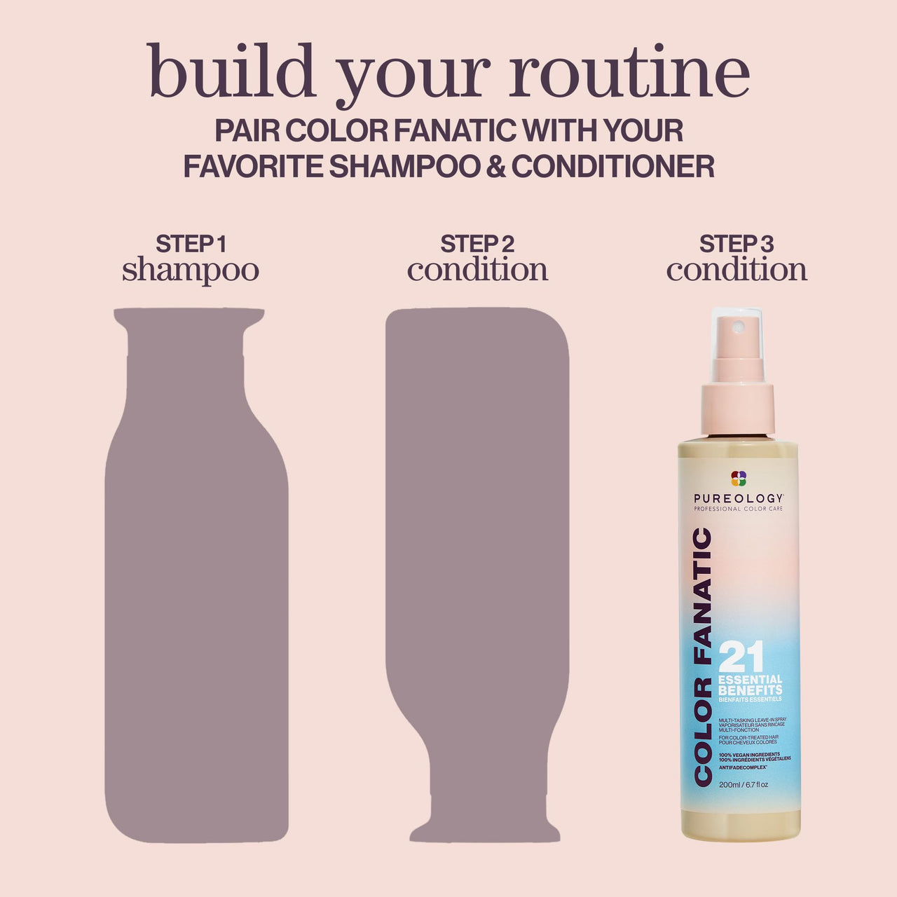 Pureology Color Fanatic Multi-Tasking Leave-In Spray, 21 Benefits for All Hair Types, Heat Protection, Detangling & Frizz Control, Infused with Coconut & Camellia Oils, Color Safe, Vegan, 6.7 Fl Oz