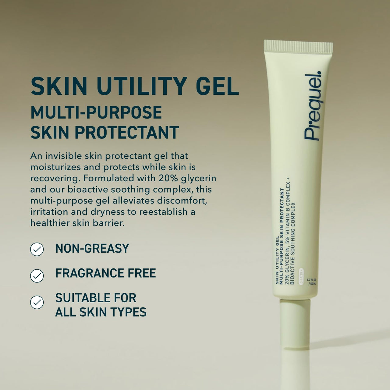 Prequel Skin Utility Gel, Moisturizing Protectant. Lightweight Multi-Purpose Face and Body Cream for Dry Skin, Hand Cream for Cracked Hands. Soothing Barrier Support with 20% Glycerin