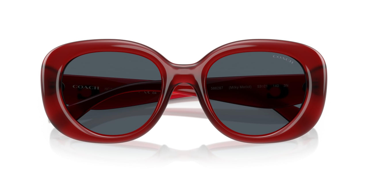 COACH Women's HC8391U Sculpted C Hardware Universal Fit Oval Sunglasses, Milky Merlot/Grey Solid, 53 mm