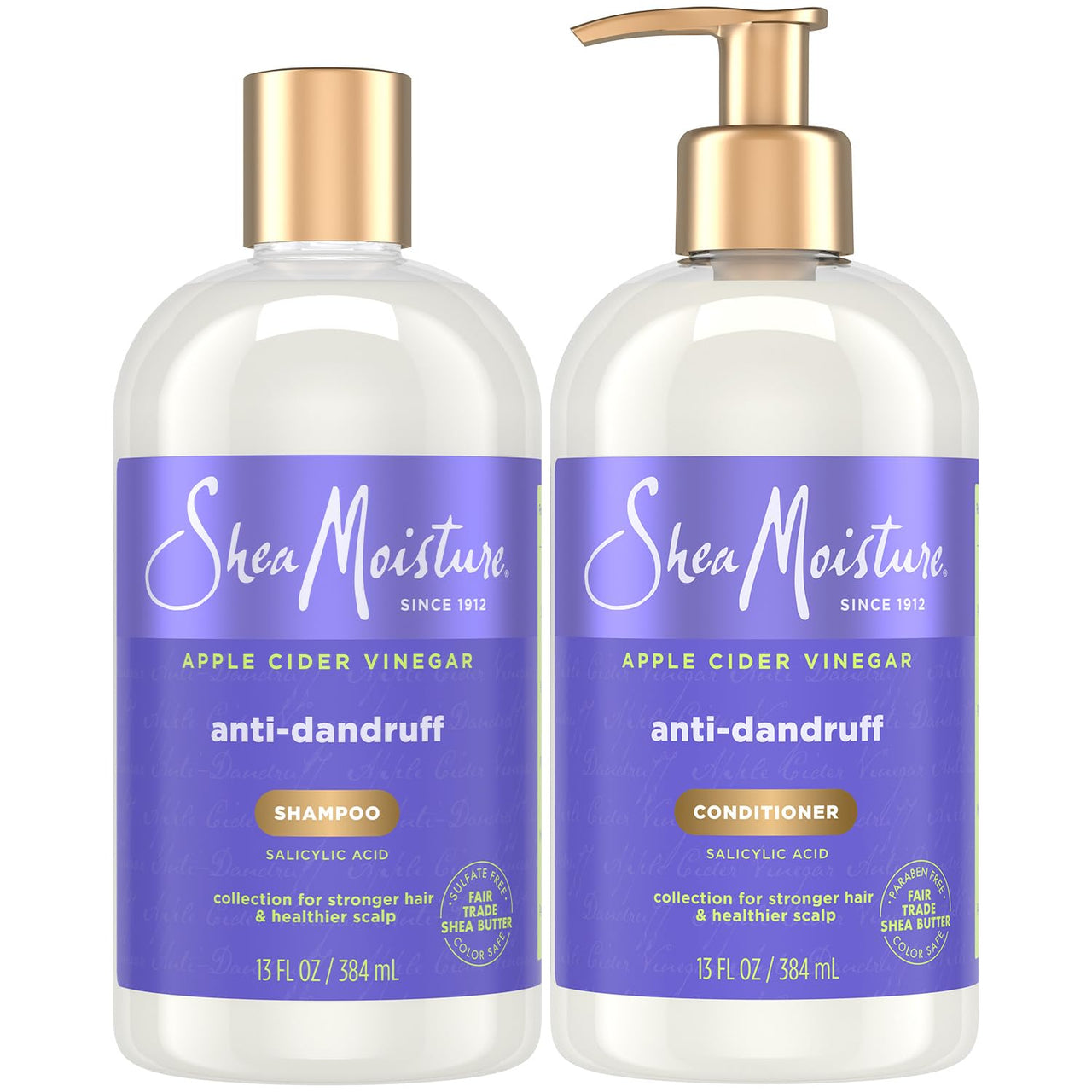 SheaMoisture Anti-Dandruff Shampoo & Conditioner – Apple Cider Vinegar, Shea Butter, 3% Salicylic Acid for Itchy Scalp Relief, 13 Oz Ea