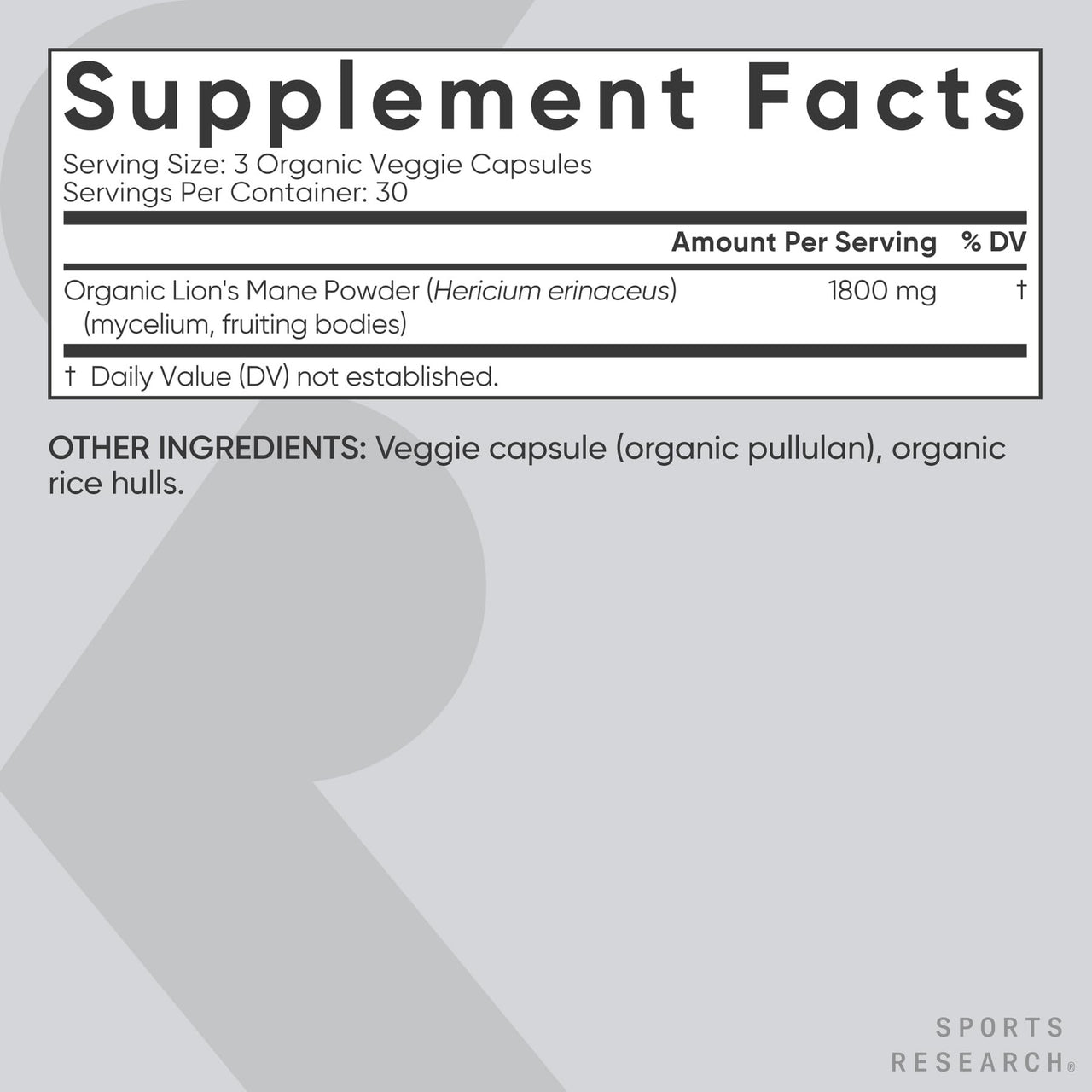 Sports Research® Organic Lion's Mane Mushroom Supplement 1800mg - Brain Health, Focus & Cognitive Supports - USDA Certified Organic · Non-GMO · Vegan - 90 Count Capsules