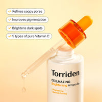 Thumbnail for Torriden CELLMAZING Vita C Ampoule 30ml (1.01 fl.oz.) | Refining Sagging Pores and Skin Texture | 5D Vitamin C, Seaweed Complex, Panthenol | Korean Facial Serum