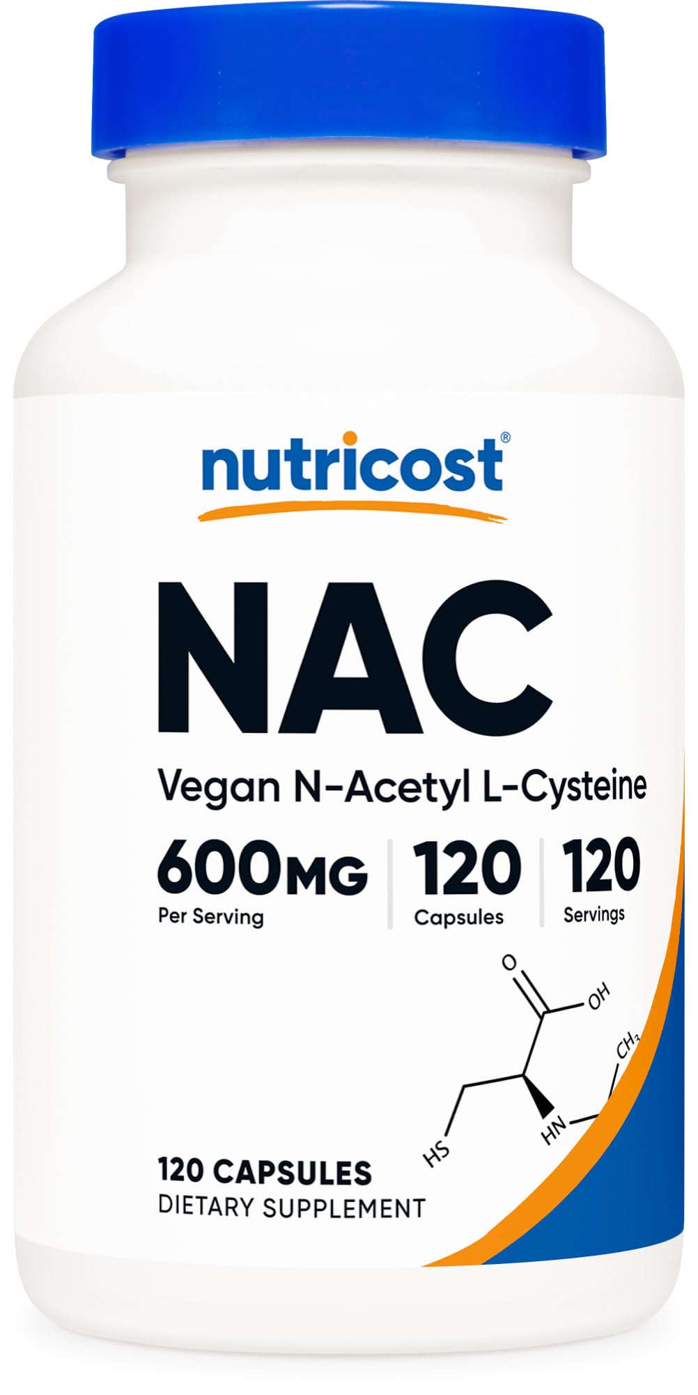Nutricost N-Acetyl L-Cysteine (NAC) 600mg, 120 Vegetarian Capsules - Non-GMO, Gluten Free, Vegetarian Caps