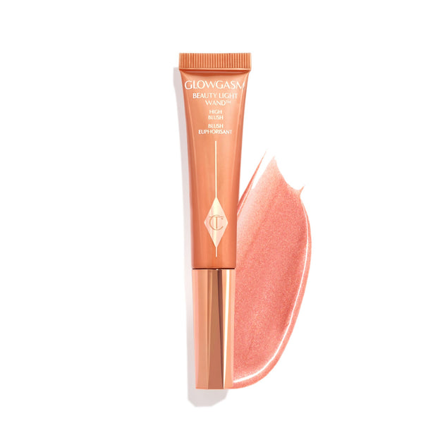 Charlotte Tilbury Glowgasm Beauty Light Wand Liquid Highlighter Makeup - Soft-Focus Pink Highlighter & Blush for Cheeks - Pearlescent, Weightless Radiant Finish - Peachgasm