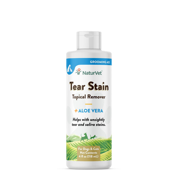 NaturVet – Tear Stain Topical Remover Plus Aloe – 4 oz | Eliminates Unsightly Tear & Saliva Stains | Gentle, Water-Based Formula | for Dogs & Cats