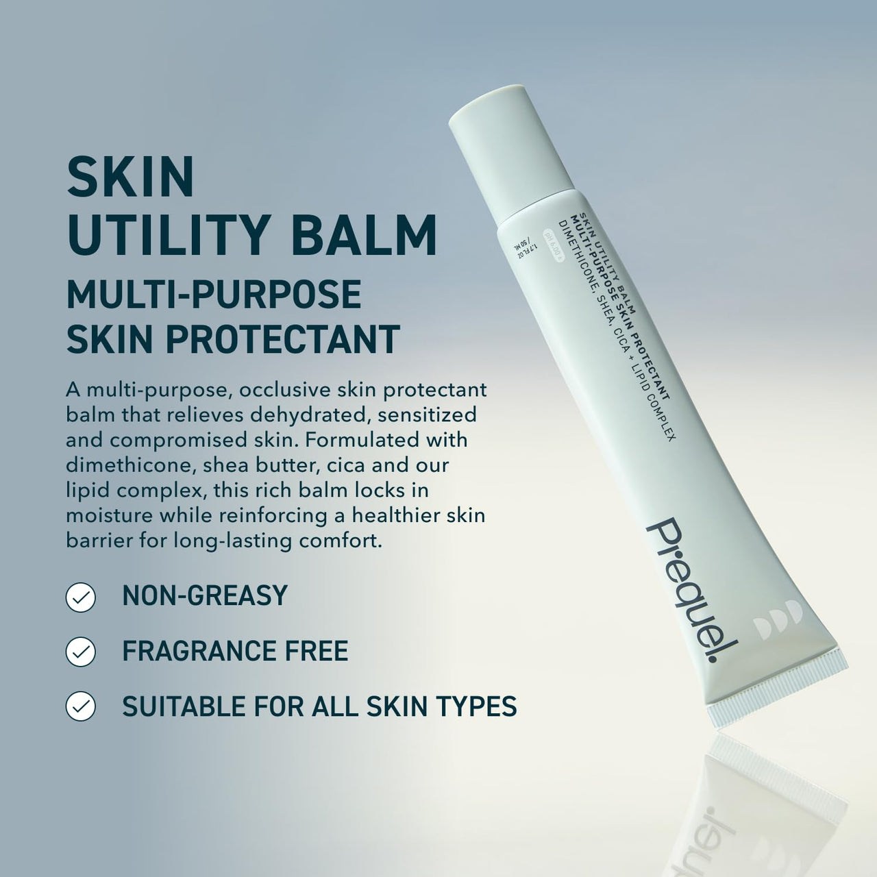 Prequel Skin Utility Balm. Advanced Occlusive Face Cream for Dry Skin, Moisturizer for Sensitive Skin. Thick Non-Comedogenic Barrier Protection with Dimethicone and Shea Butter. 1.7oz Tube