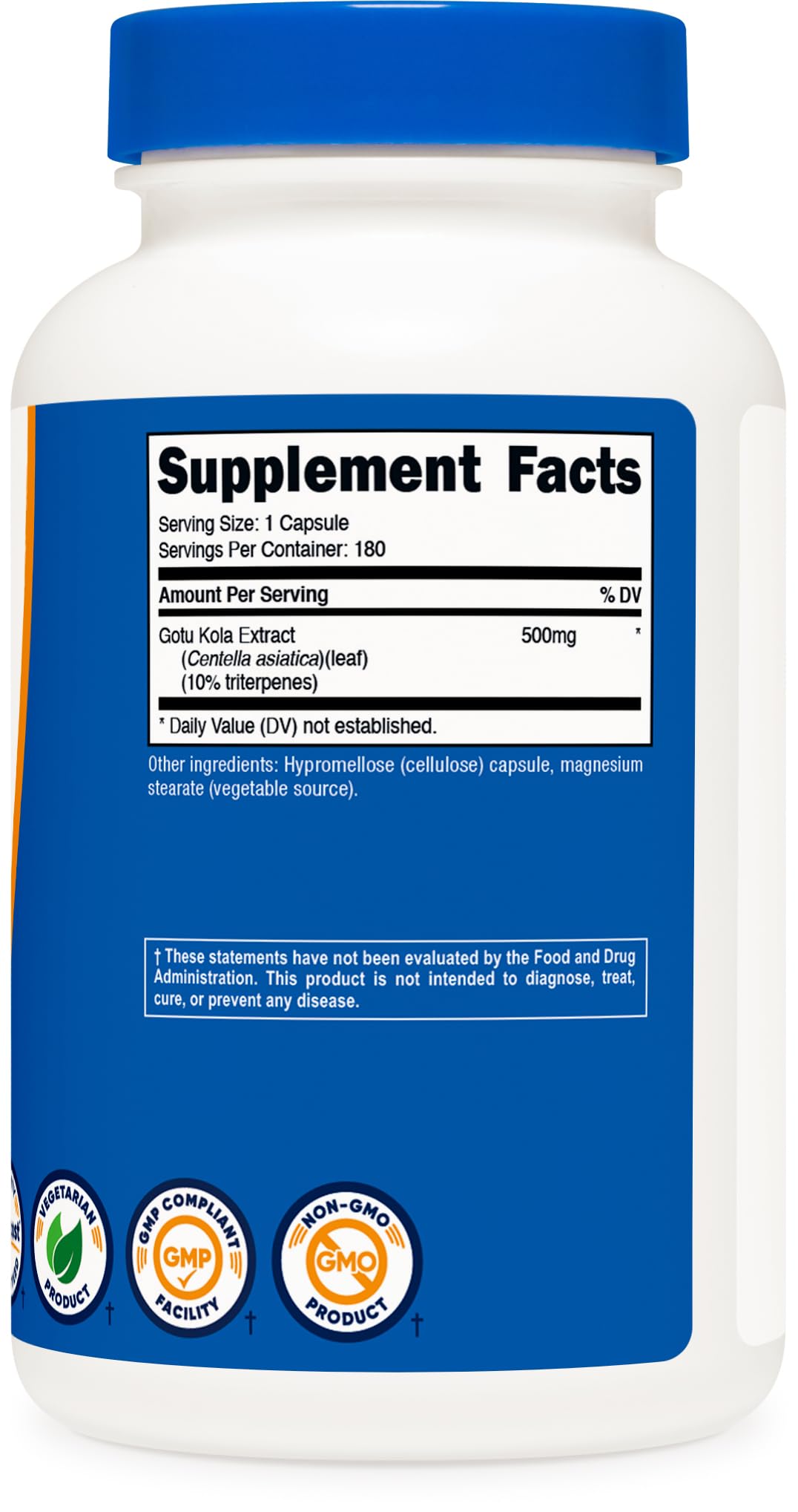 Nutricost Gotu Kola 500 MG, 180 Capsules - Vegetarian Capsules, Gluten Free, Non-GMO