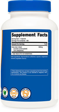 Thumbnail for Nutricost Gotu Kola 500 MG, 180 Capsules - Vegetarian Capsules, Gluten Free, Non-GMO