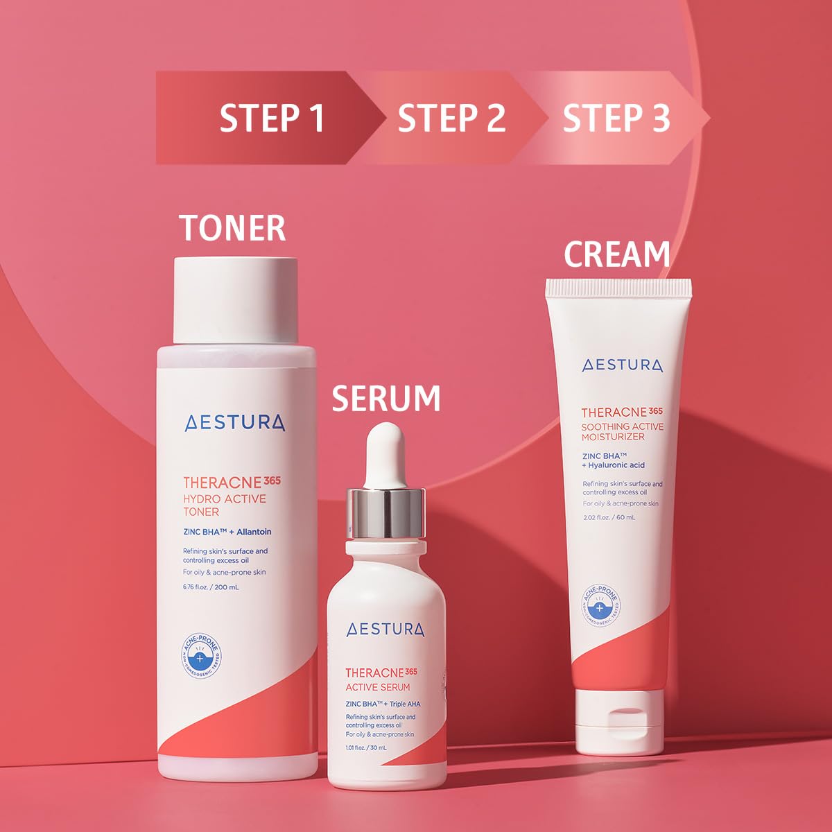 AESTURA THERACNE365 Hydro Active Toner for Acne-Prone Skin | Reduce Excess Oil, Improves The Smoothing Texture, Soothing Zinc & Sebum-Caring BHA, Non-comedogenic, 6.76 Fl Oz