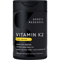 Thumbnail for Sports Research Vitamin K2 as MK-7 100mcg with Coconut MCT Oil - 120 Veggie Softgels (4 Month Supply) Vegan Certified, Non-GMO Verified, Gluten & Soy Free