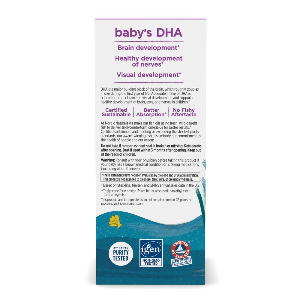 Nordic Naturals Babyâ€™s DHA, Unflavored - 2 oz - 1050 mg Omega-3 + 300 IU Vitamin D3 - Supports Brain, Vision & Nervous System Development in Babies - Non-GMO - Servings May Vary