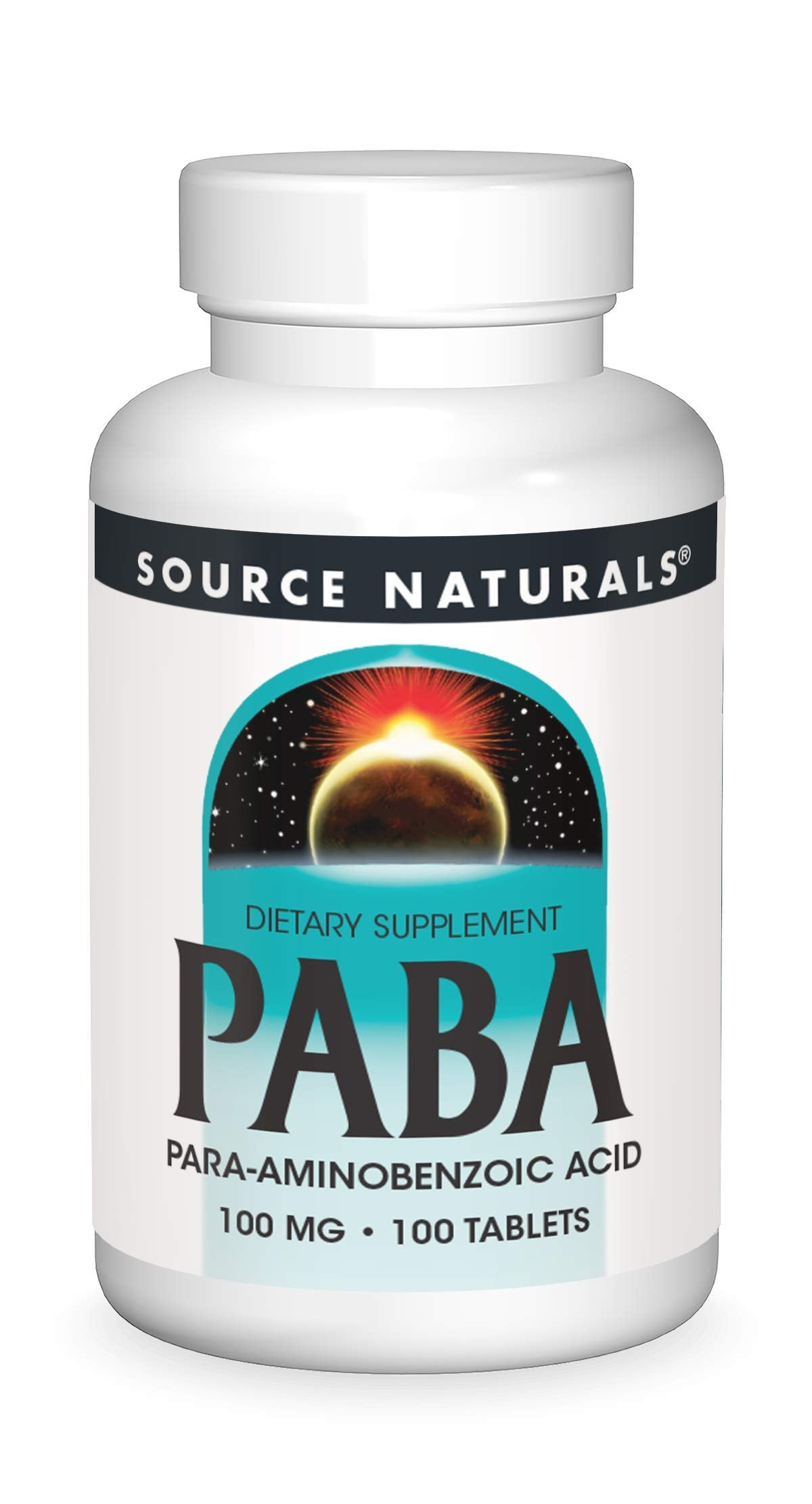 Source Naturals PABA - para-Amino Benzoic Acid, 100 mg Dietary Supplement - 100 Tablets