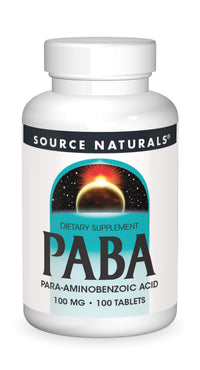 Thumbnail for Source Naturals PABA - para-Amino Benzoic Acid, 100 mg Dietary Supplement - 100 Tablets