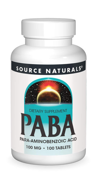 Source Naturals PABA - para-Amino Benzoic Acid, 100 mg Dietary Supplement - 100 Tablets
