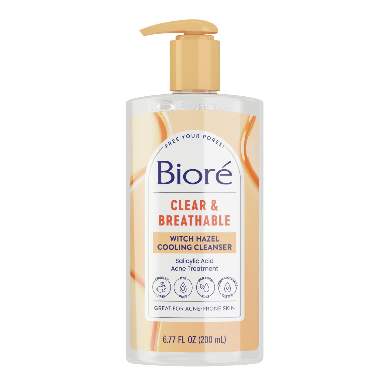 Bioré Clear & Breathable Cooling Cleanser with Witch Hazel, Acne Treatment for Face, Face Scrub for Oily Skin, Salicylic Acid Cleanser, 6.77 Oz