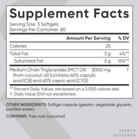 Thumbnail for Sports Research® Coconut MCT Oil 3000mg - Keto Brain & Body Fuel - C8 + C10 MCT Oil from Coconut · Keto · Non-GMO - Gluten Free - 240 Softgels