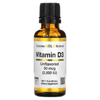Thumbnail for California Gold Nutrition Vitamin D3 (Unflavored), 2,000 IU, 1 fl oz (30 ml)