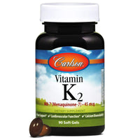Thumbnail for Carlson - Vitamin K2 MK-7 (Menaquinone), 45 mcg, Bone Support, Calcium Bioavailability, K2 Vitamin, Vitamin K-2, 90 Softgels