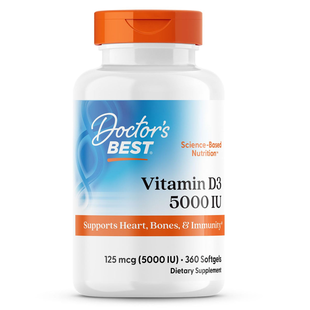 Doctor's Best Vitamin D3 5,000 IU for Healthy Bones, Teeth, Heart and Immune Support, Non-GMO, Gluten-Free, Soy Free, 360 Count (Pack of 1)