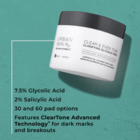 Thumbnail for Urban Skin Rx® Clear & Even Tone Clarifying Glycolic Pads, Exfoliates, Controls Oil & Shine, Clears Large Clogged Pores, Visibly Improves Blemishes & Post-Acne Marks, Fades Hyperpigmentation, 30 Ct