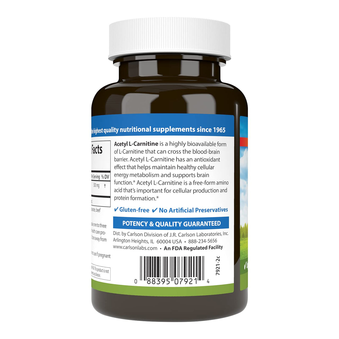 Carlson - Acetyl L-Carnitine, 500 mg, Cognitive Health, Brain Function & Energy Production, 120 Capsules