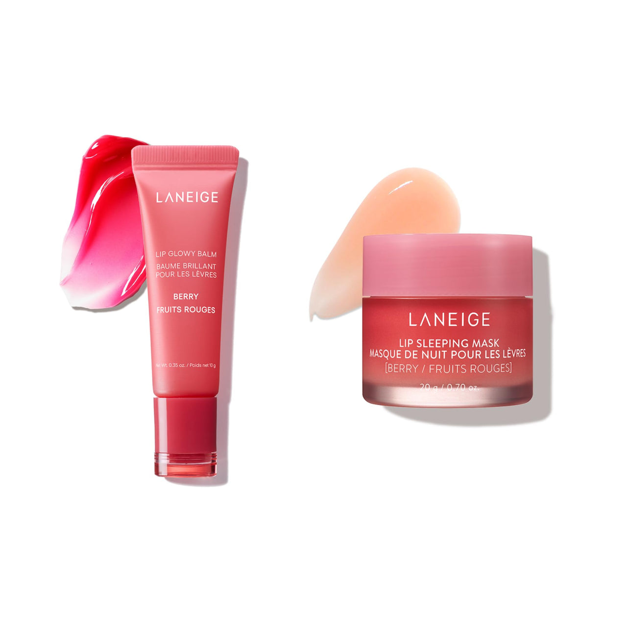 LANEIGE Day and Night Berry Lip Duo Bundle: Lip Sleeping Mask & Lip Glowy Balm Bundle with Vitamin C, Murumuru Seed & Shea Butter, Antioxidants for Flaky Dry Lips