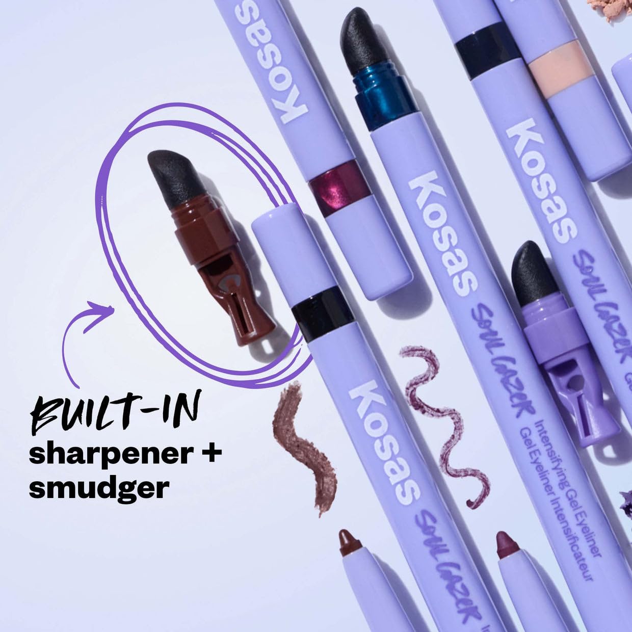 Kosas Soulgazer Gel Eyeliner (Mesmerize) - Waterproof, Smudge-Proof Pen with Hyaluronic Acid - Retractable Eyeliner Pencil with Sharpener & Smudger, Long-Lasting - Soft Lilac Matte
