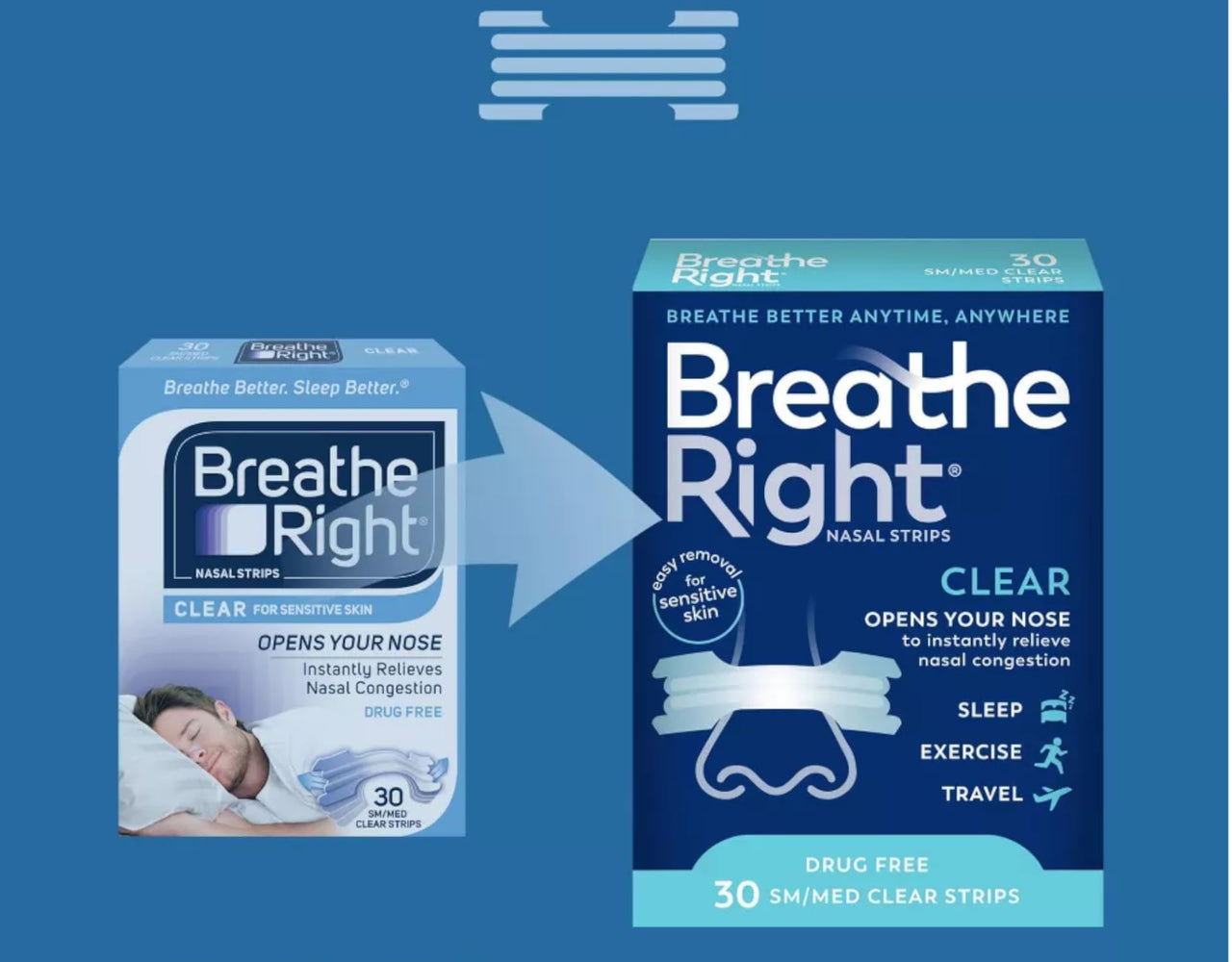 Breathe Right Nasal Strips, Small/Medium, Clear, 30 Count