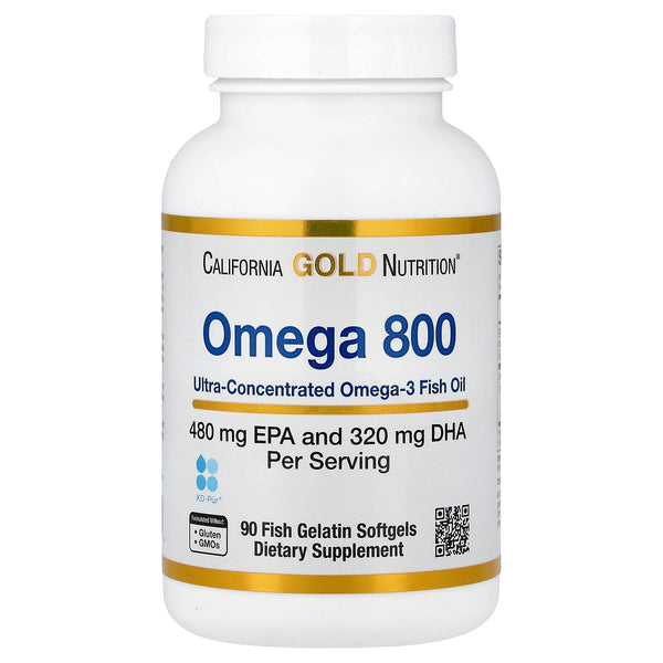 California Gold Nutrition Omega 800 Ultra-Concentrated Omega-3 Fish Oil, KD-Pur Triglyceride Form, 90 Fish Gelatin Softgels (1,000 mg per Softgel)
